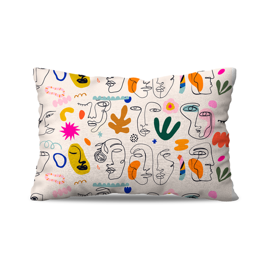 Coussin Rectangle | Collection One Line | Portraits en Couleurs – Fond Blanc Cassé