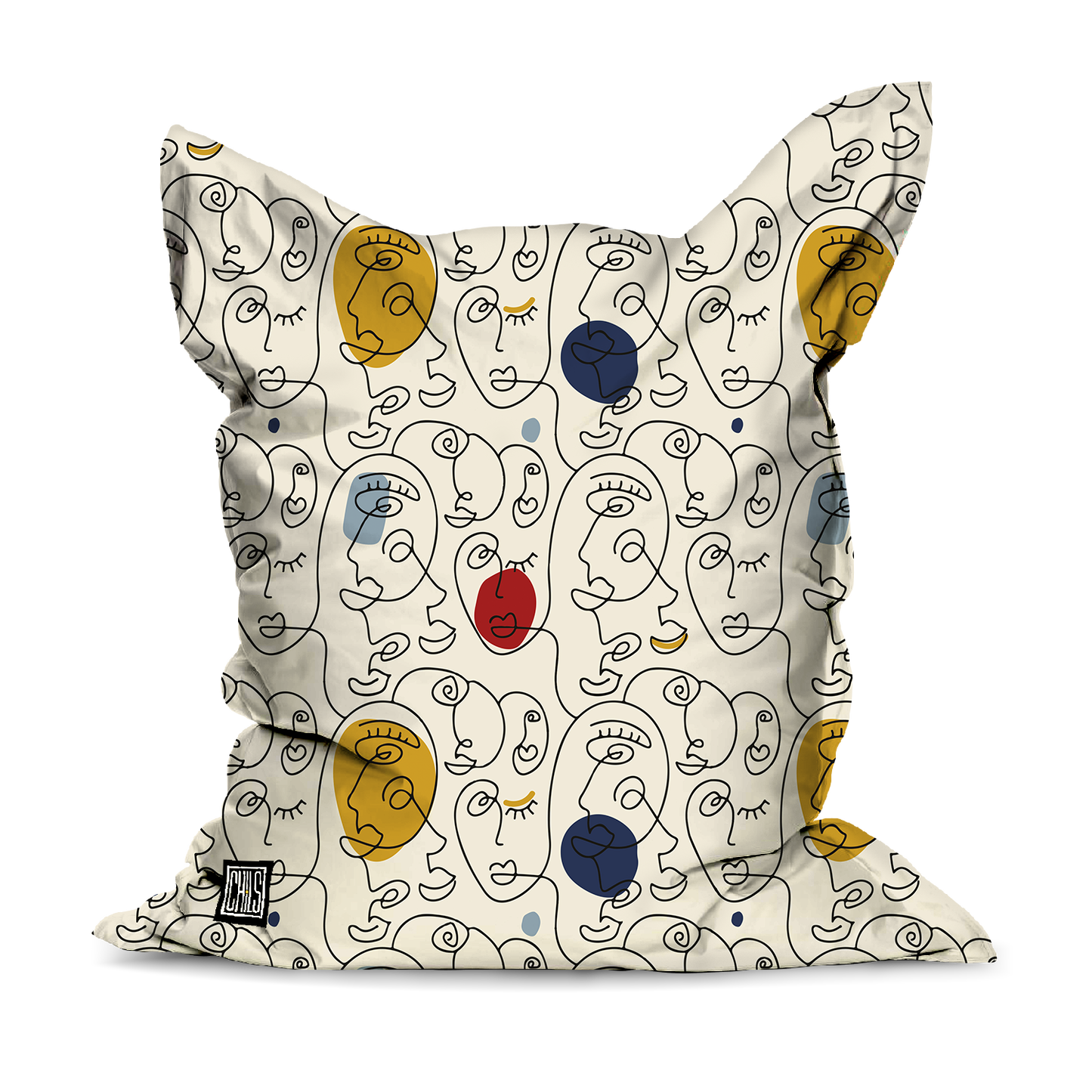 Pouf Géant | Collection One Line | Visages Arrondis Abstraits Coloré – Fond Beige