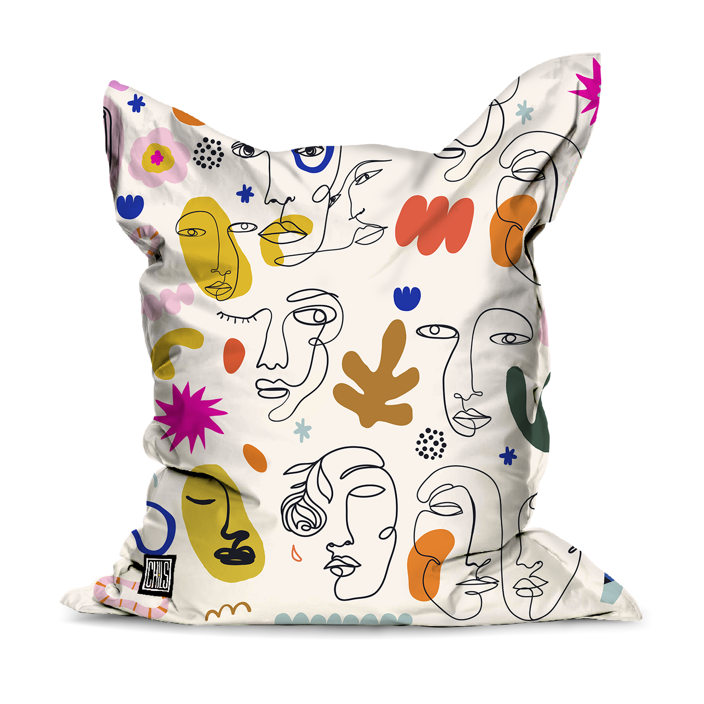 Pouf Géant | Collection One Line | Portraits en Couleurs – Fond Blanc Éclatant