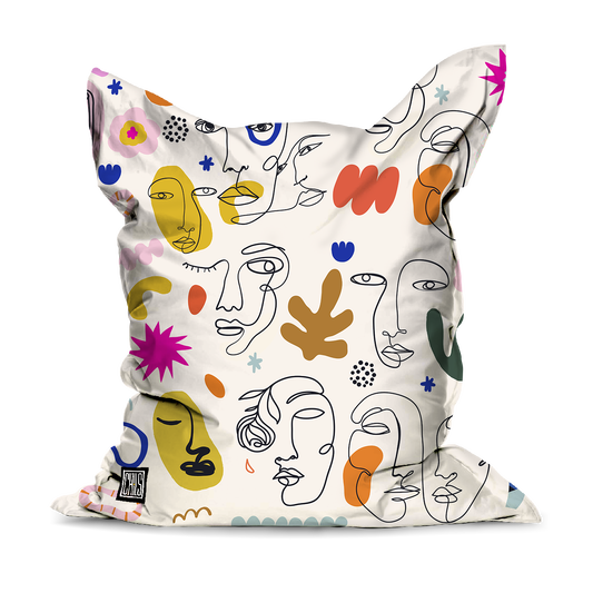 Pouf Géant | Collection One Line | Portraits en Couleurs – Fond Blanc Éclatant