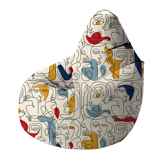 Bean Bag | Collection One Line | Visages Carrés Abstraits Colorés – Fond Beige