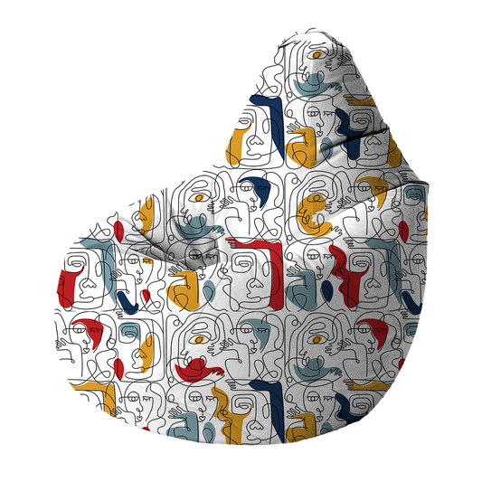 Bean Bag | Collection One Line | Visages Carrés Abstraits Colorés – Fond Blanc