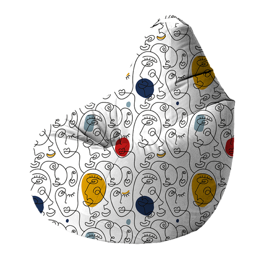 Bean Bag | Collection One Line | Visages Arrondis Abstraits Colorés – Fond Blanc