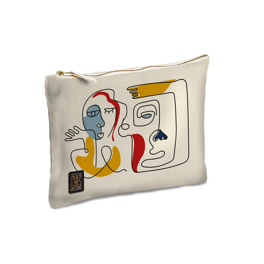 Pochette & Mini-Pochette | Collection One Line | Visages Duo – Fond Beige