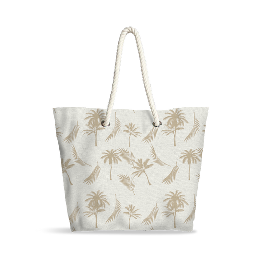 Sac Cabas | Collection Muted Tones | Feuillage & Palmiers – Blanc / Beige