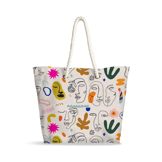 Sac Cabas | Collection One Line | Portraits en Couleurs – Fond Blanc Cassé