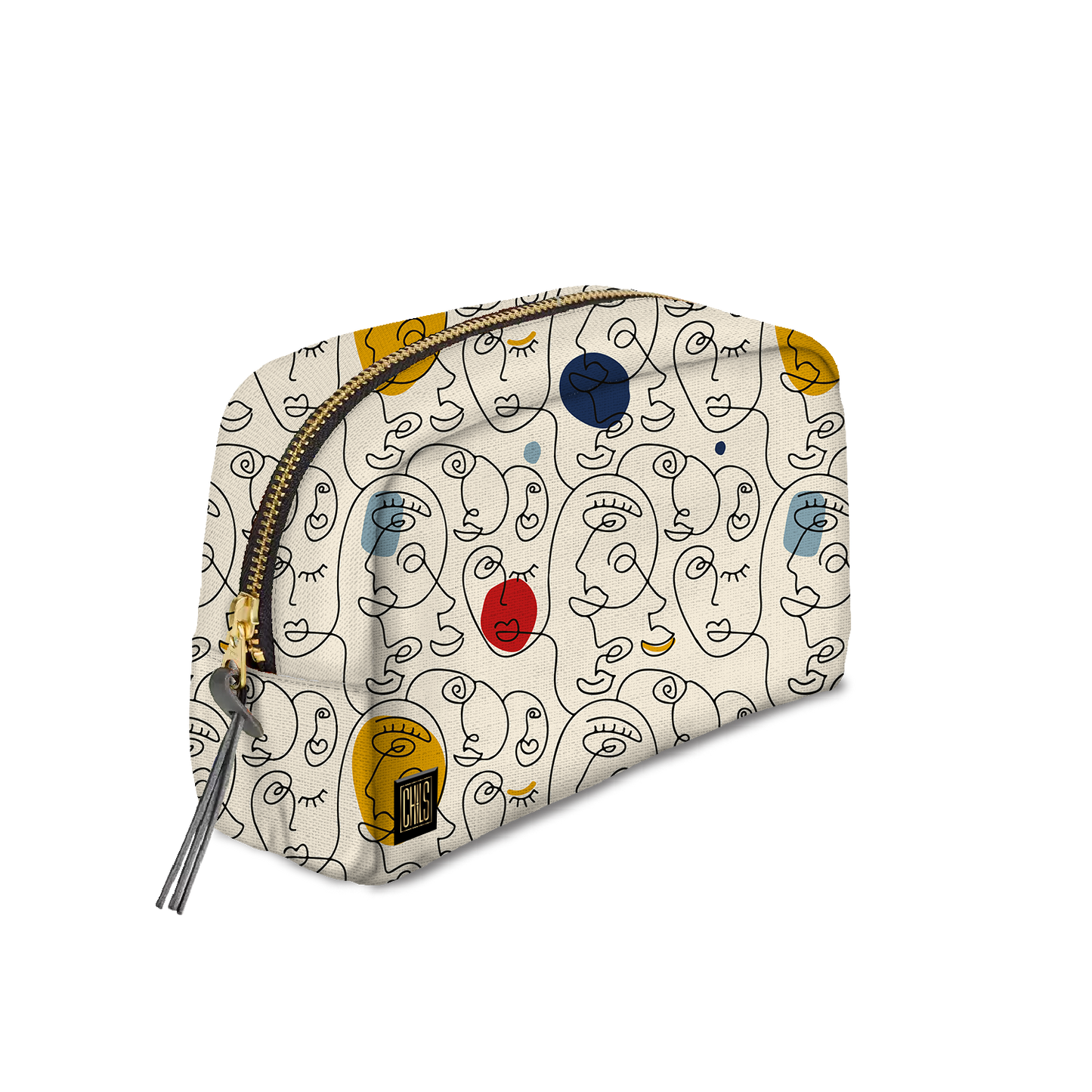 Trousse Classique | Collection One Line | Visages Arrondis Abstraits Colorés – Fond Beige