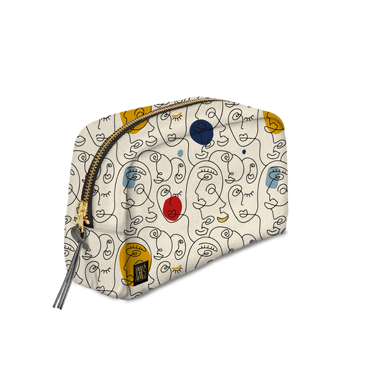 Trousse Classique | Collection One Line | Visages Arrondis Abstraits Colorés – Fond Beige