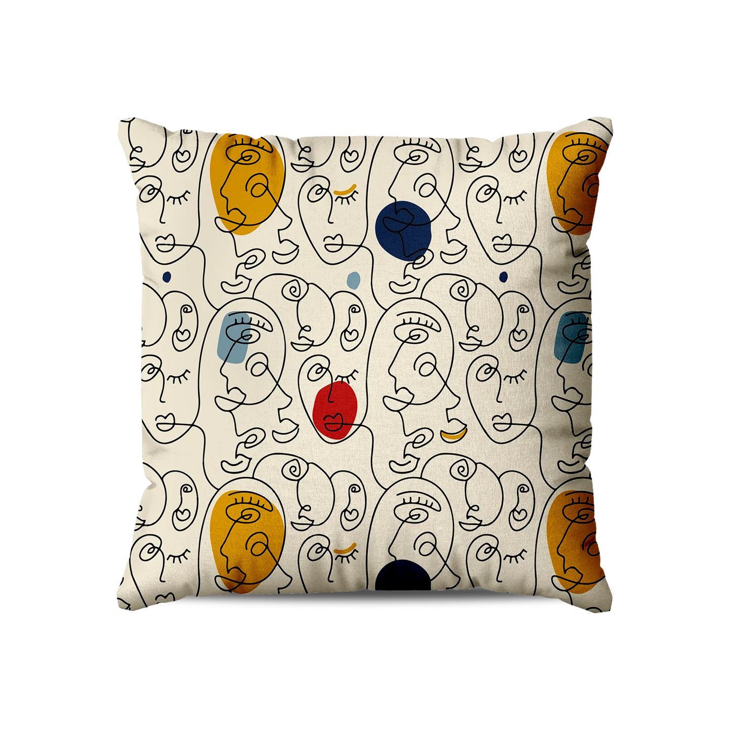 Coussin|  Collection One Line |  Visages Arrondis Abstraits Colorés – Fond Beige