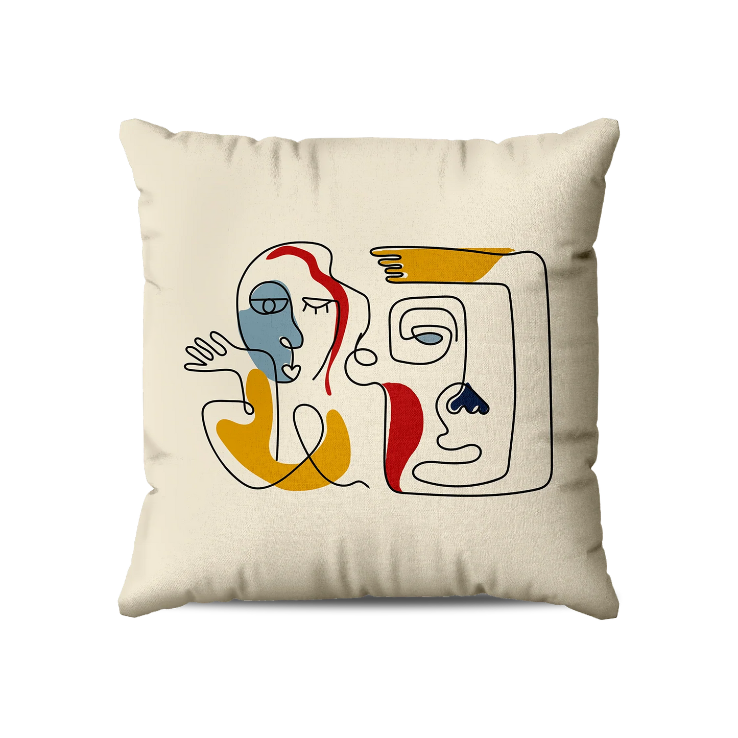Coussin|  Collection One Line | Visages Duo – Fond Beige
