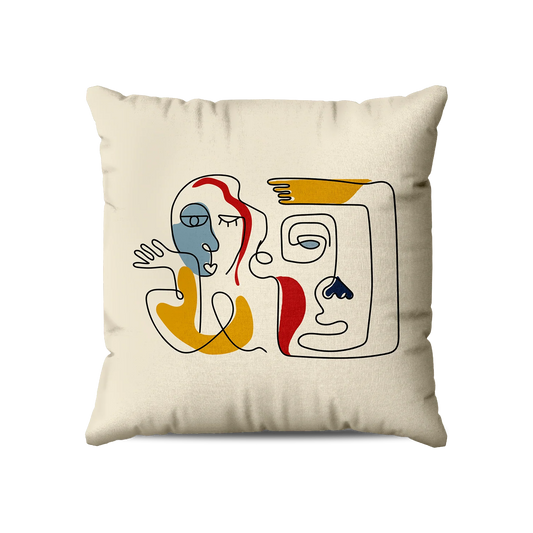 Coussin|  Collection One Line | Visages Duo – Fond Beige