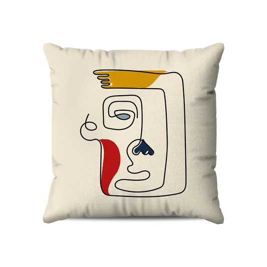 Coussin|  Collection One Line | Portrait Minimal Homme – Fond Beige