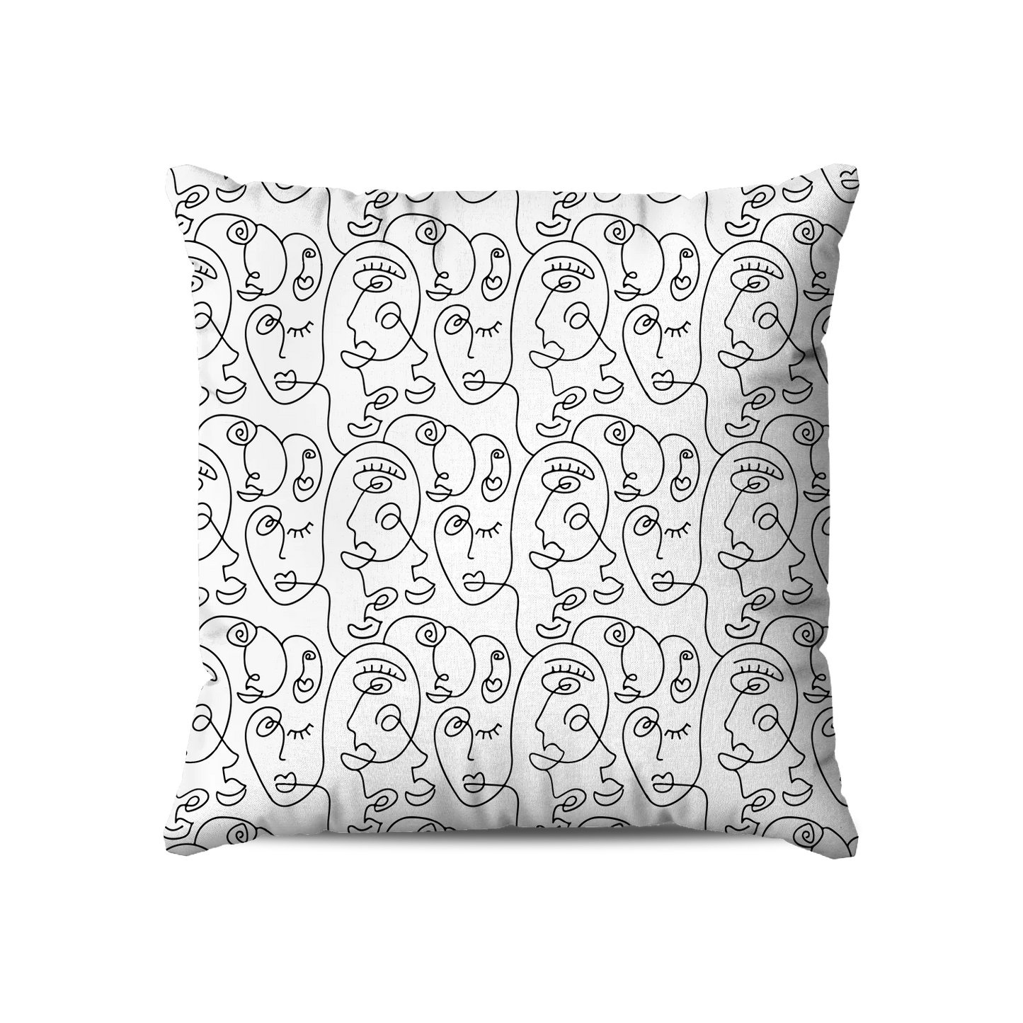 Coussin|  Collection One Line |  Visages Arrondis Abstraits – Noir sur Fond Blanc