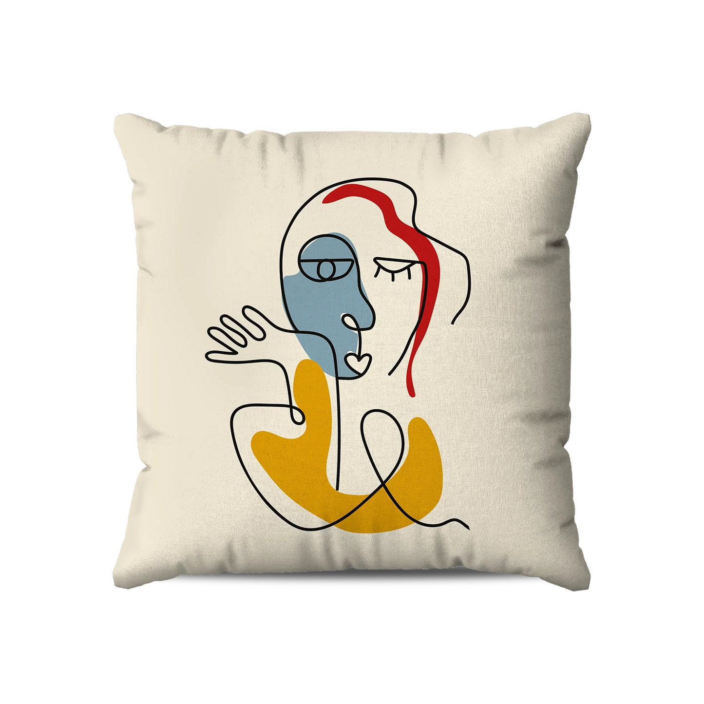 Coussin|  Collection One Line |  Portrait Minimal Femme – Couleurs Vives sur Fond Beige