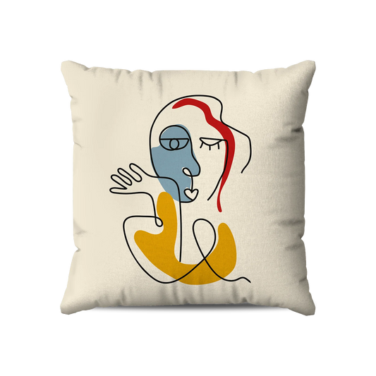 Coussin|  Collection One Line |  Portrait Minimal Femme – Couleurs Vives sur Fond Beige