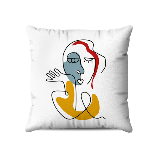 Coussin|  Collection One Line | Portrait Minimal Femme – Couleurs Vives sur Fond Blanc