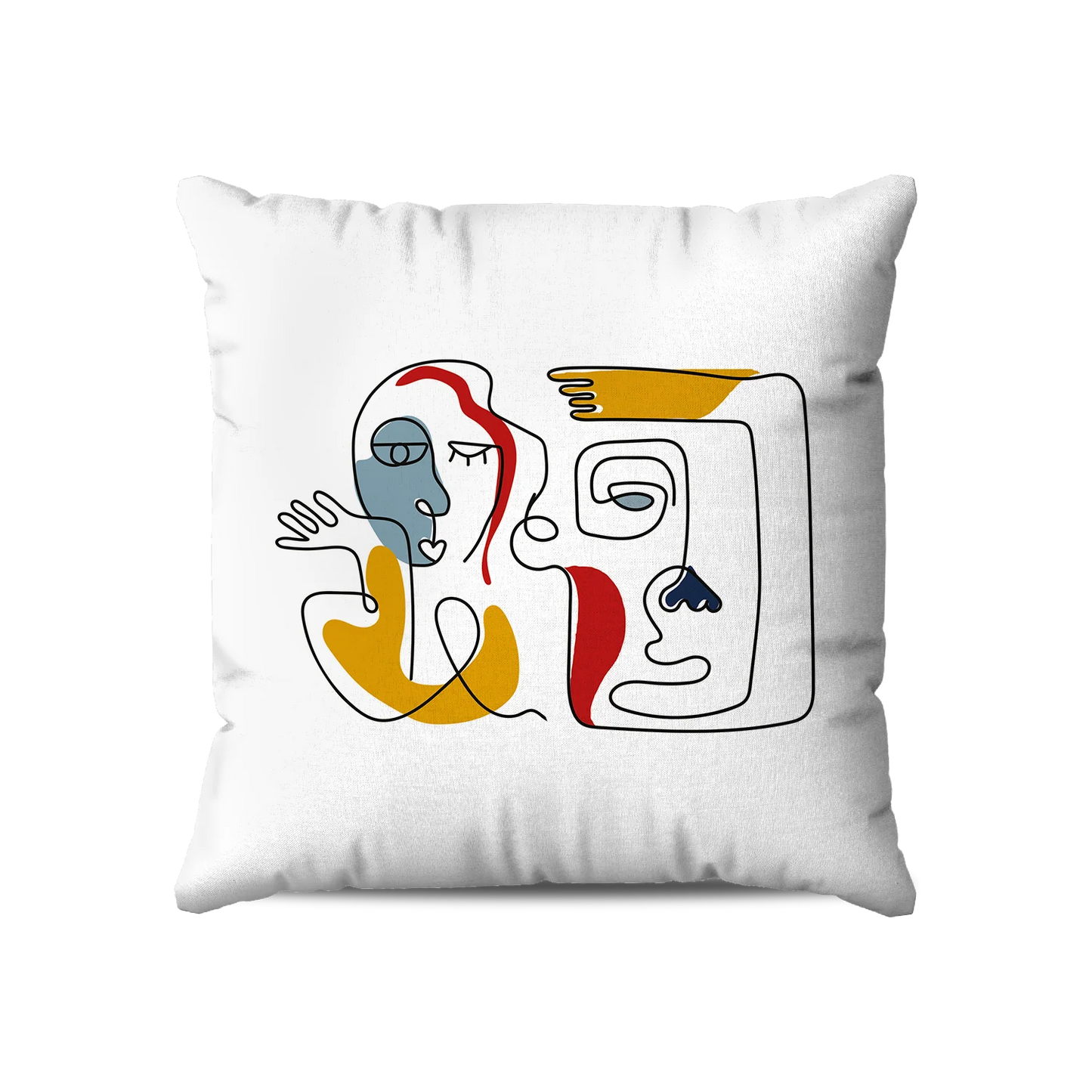 Coussin|  Collection One Line | Faces en Réseau – Couleurs Vives sur Fond Blanc