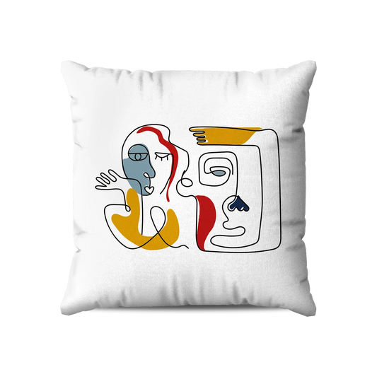 Coussin|  Collection One Line | Faces en Réseau – Couleurs Vives sur Fond Blanc