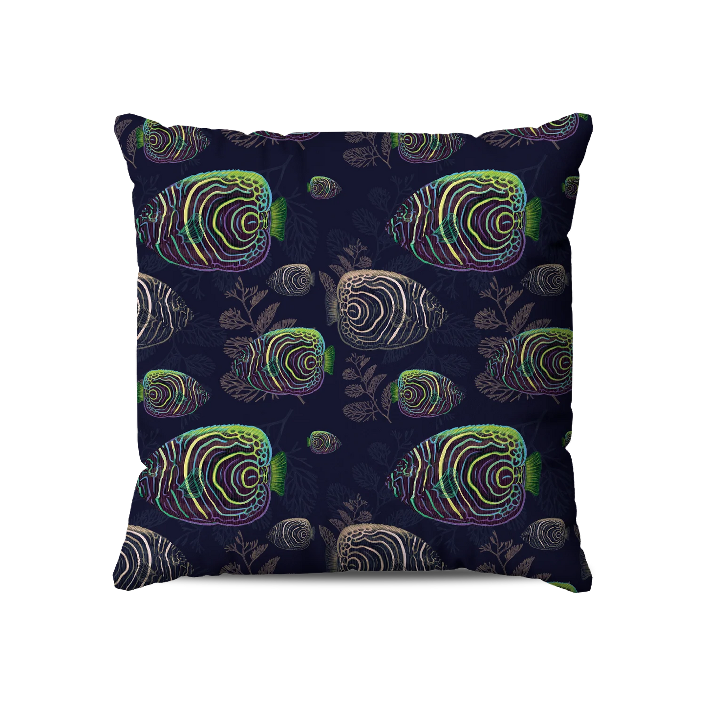 Coussin | Collection Aquarium | Abysses Dorées – Poissons Néon