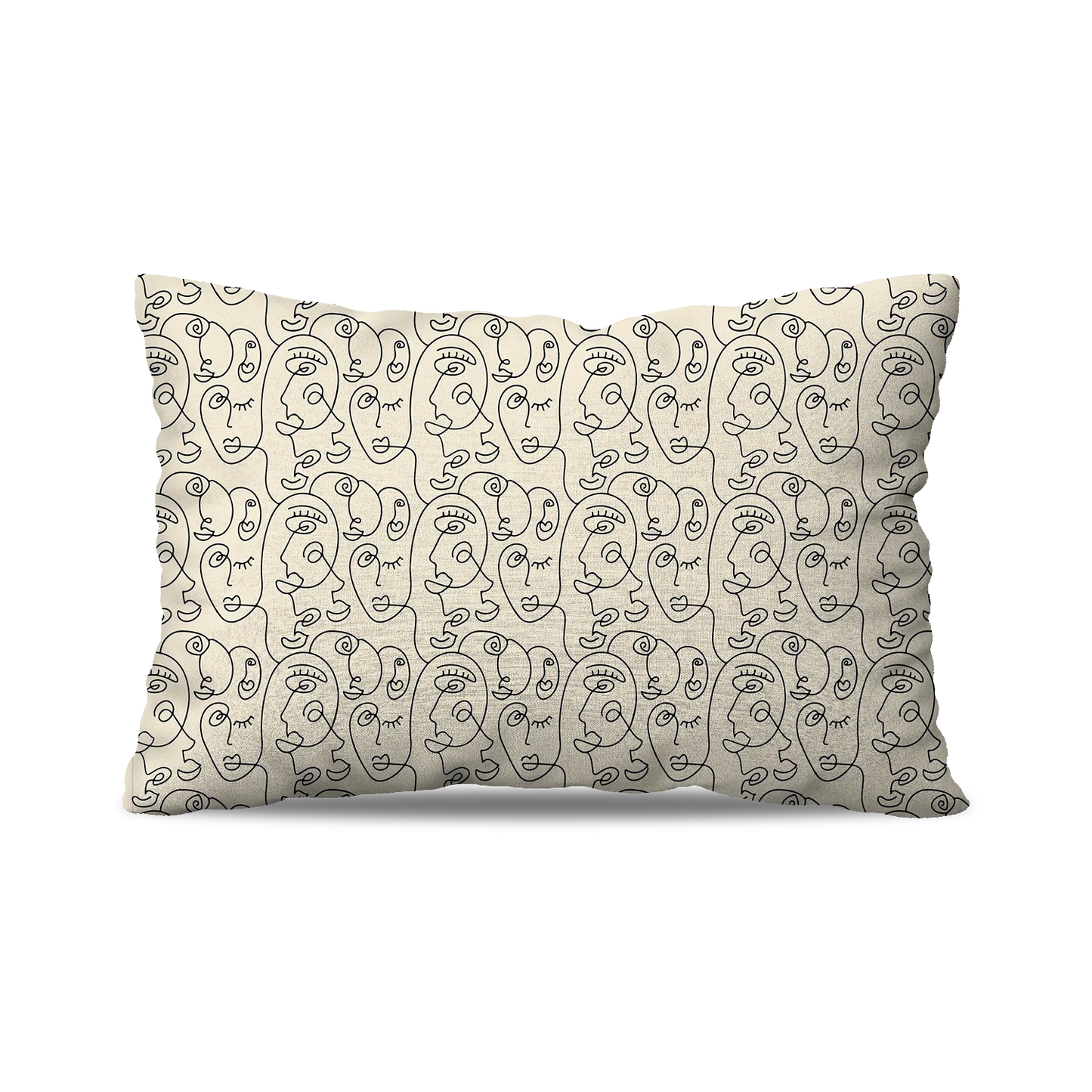 Coussin|  Collection One Line | Visages Abstraits Arrondis – Noir sur Beige