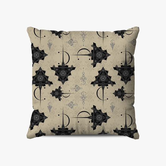 Coussin | Collection Berbère | Talismans Nomades (Noir sur Fond Beige)