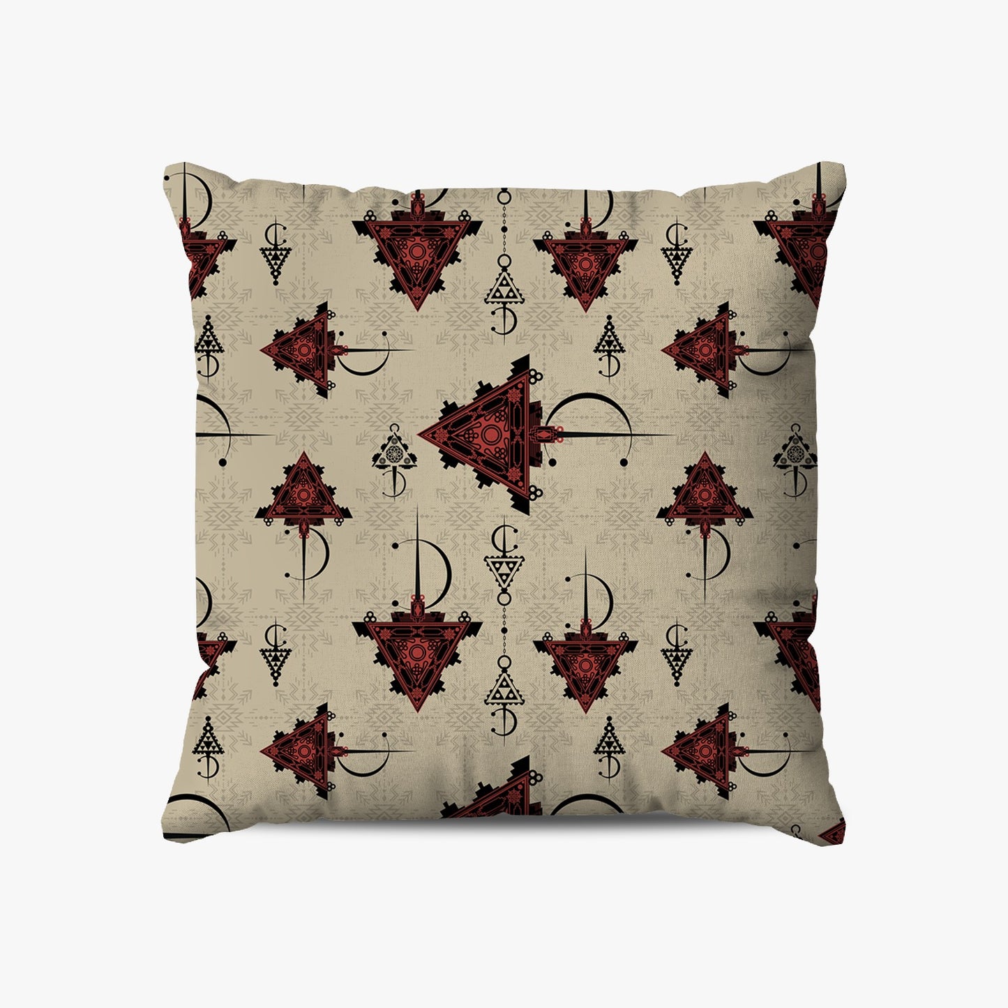 Coussin | Collection Berbère | Talismans Nomades – Rouge & Noir sur Fond Beige