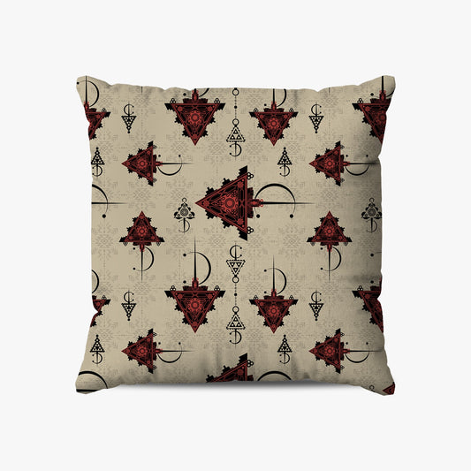 Coussin | Collection Berbère | Talismans Nomades – Rouge & Noir sur Fond Beige
