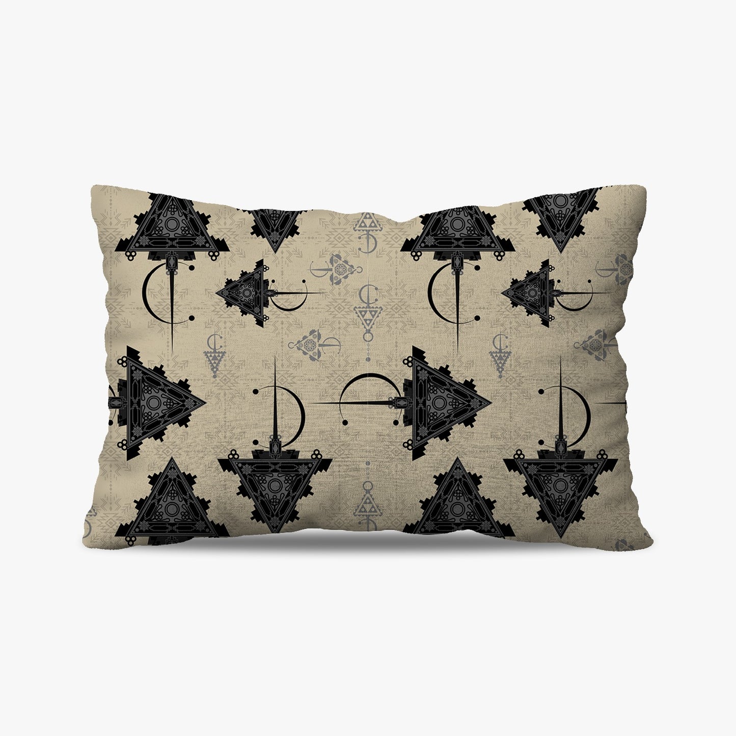 Coussin | Collection Berbère | Talismans Nomades (Noir sur Fond Beige)