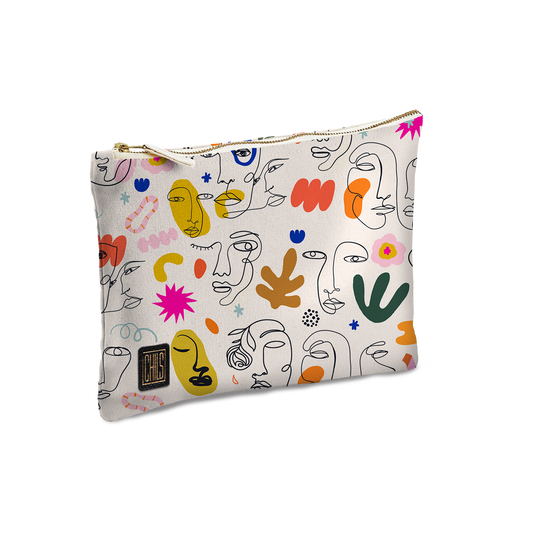 Pochette & Mini-Pochette | Collection One Line | Portraits en Couleurs – Fond Blanc Cassé