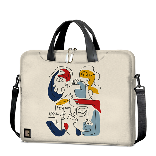 Sac à Bandoulière | Collection One Line | Faces en Réseau – Couleurs Vives sur Fond Beige