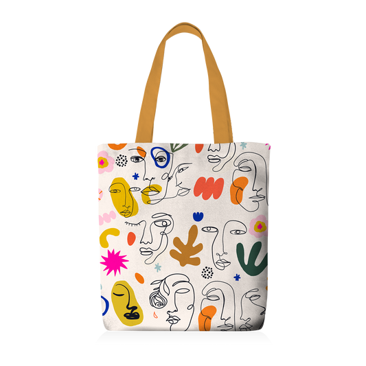Tote Bag | Collection One Line | Portraits en Couleurs – Fond Blanc Cassé