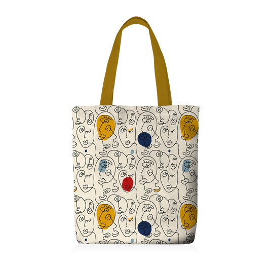 Tote Bag | Collection One Line | Visages Arrondis Abstraits Colorés – Fond Beige