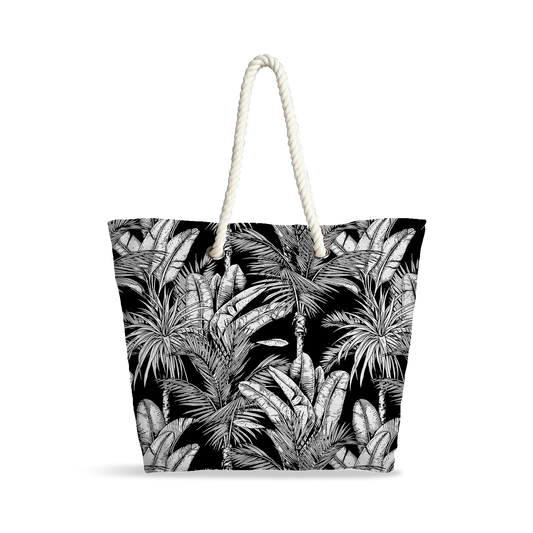 Sac Cabas | Collection Tropical Ethnic | Tropiques Luxuriantes – Noir Intense