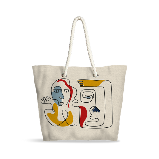 Sac Cabas | Collection One Line | Visages Duo – Fond Beige