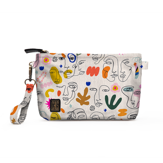 Trousse Vanity | Collection One Line | Portraits en Couleurs – Fond Blanc Cassé