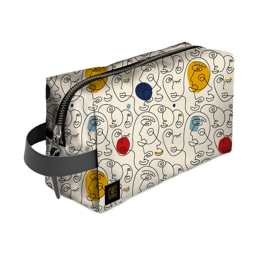 Trousse de Voyage | Collection One Line | Visages Arrondis Abstraits Coloré – Fond Beige