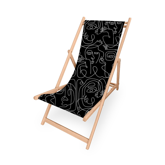 Chilienne | Collection One Line | Visages Carrés Abstraits – Blanc sur Fond Noir