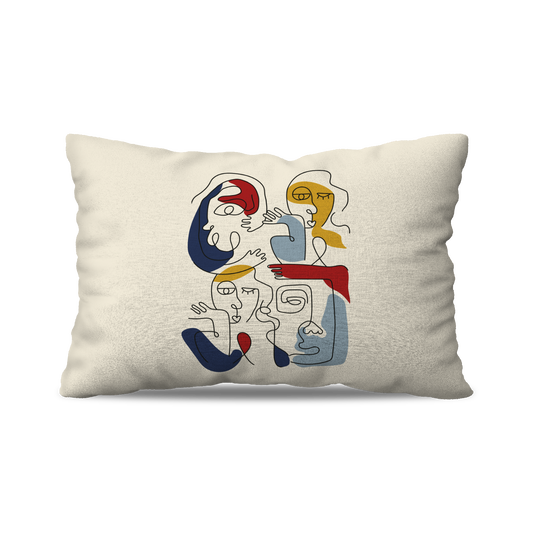 Coussin Rectangle | Collection One Line | Faces en Réseau – Couleurs Vives sur Fond Beige