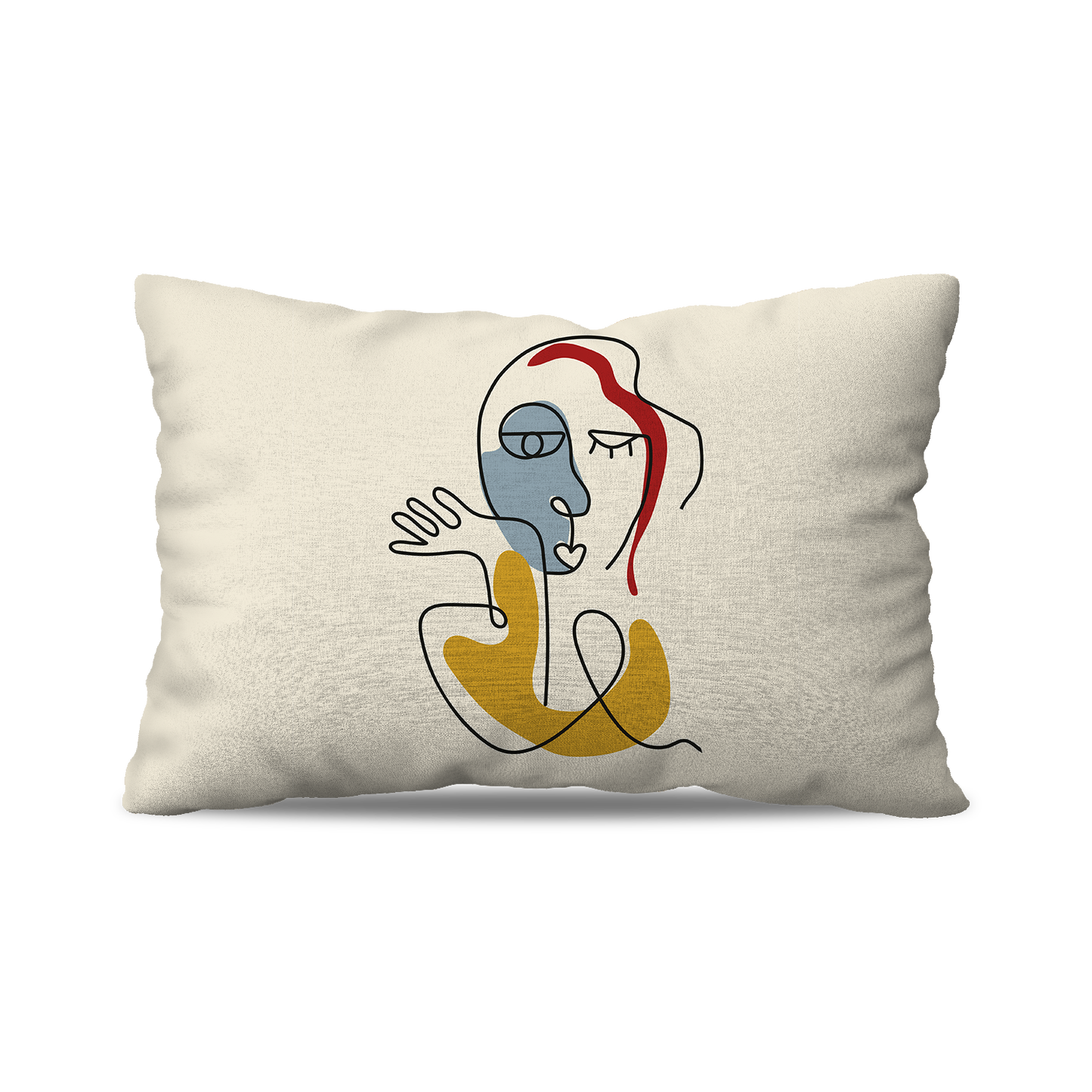Coussin Rectangle | Collection One Line | Portrait Minimal Femme – Couleurs Vives sur Fond Beige