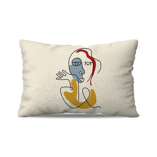 Coussin Rectangle | Collection One Line | Portrait Minimal Femme – Couleurs Vives sur Fond Beige