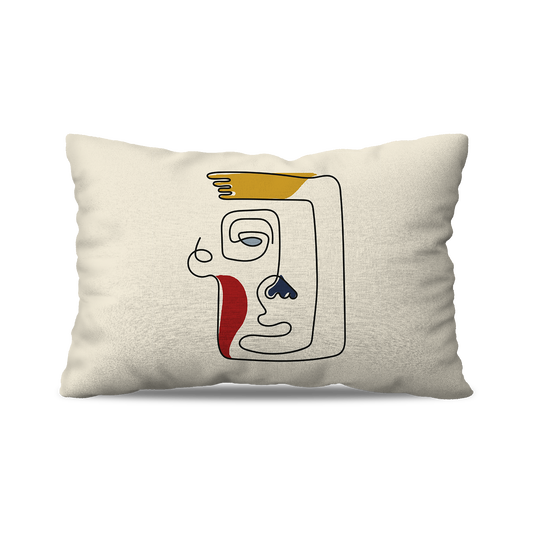 Coussin Rectangle | Collection One Line | Portrait Minimal Homme – Fond Beige