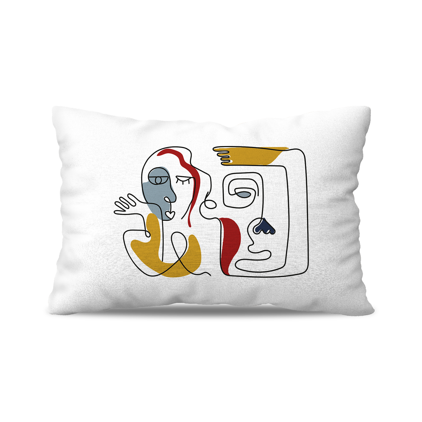 Coussin|  Collection One Line | Faces en Réseau – Couleurs Vives sur Fond Blanc
