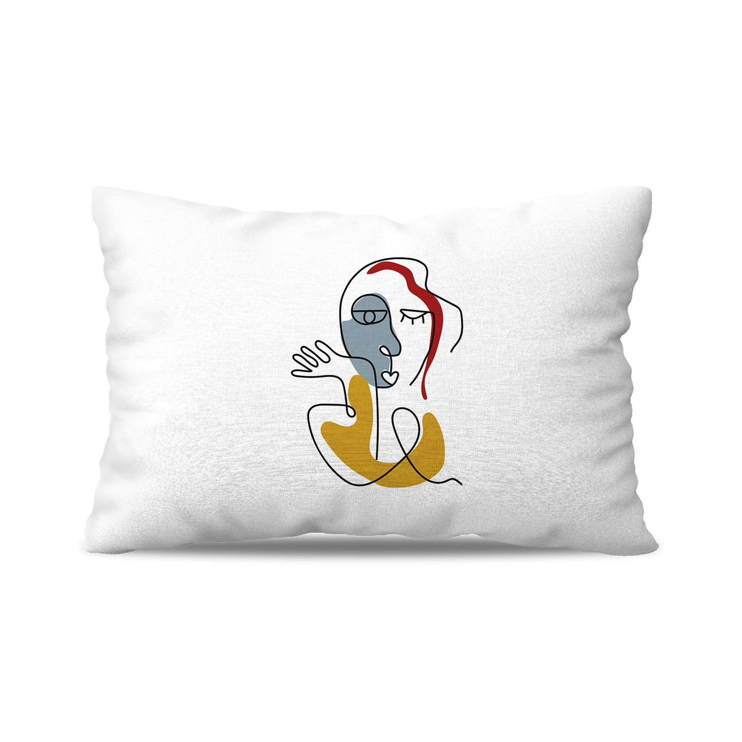 Coussin|  Collection One Line | Portrait Minimal Femme – Couleurs Vives sur Fond Blanc