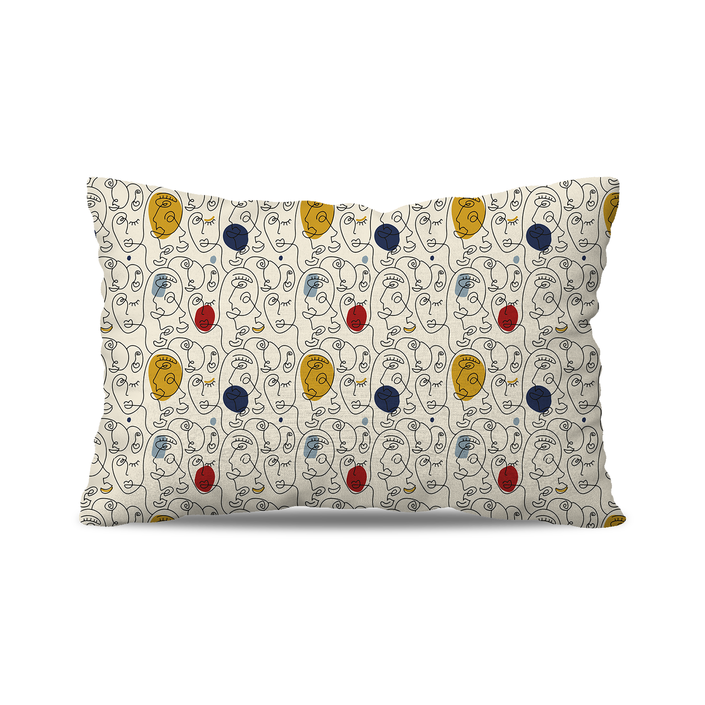 Coussin|  Collection One Line |  Visages Arrondis Abstraits Colorés – Fond Beige