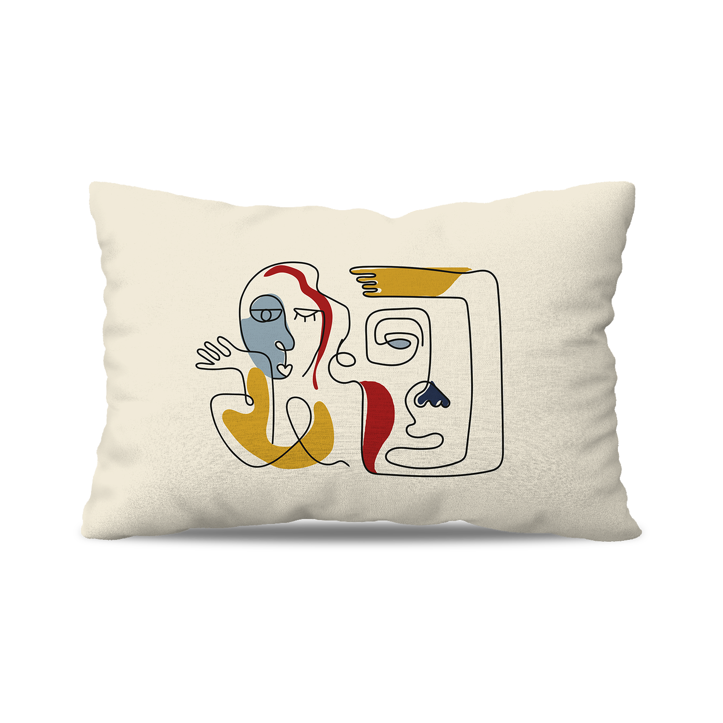 Coussin|  Collection One Line | Visages Duo – Fond Beige