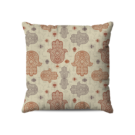 Coussin Carré | Collection Berbère | Khmissa – Ombre Sacrée – Rouge & Lavande