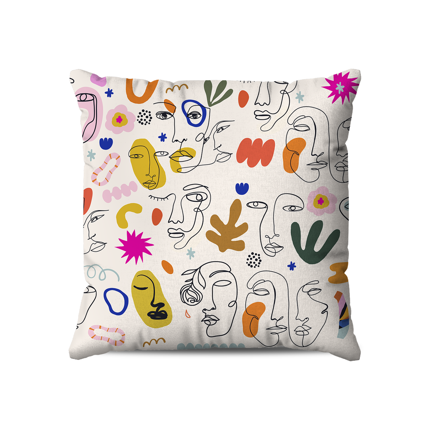 Coussin|  Collection One Line | Portraits en Couleurs – Fond Blanc Cassé