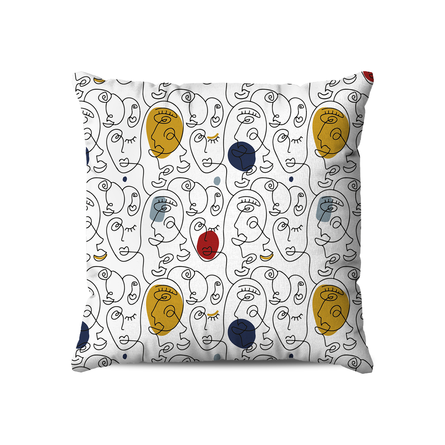 Coussin|  Collection One Line | Visages Arrondis Abstraits Colorés – Fond Blanc