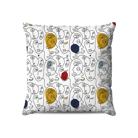 Coussin|  Collection One Line | Visages Arrondis Abstraits Colorés – Fond Blanc