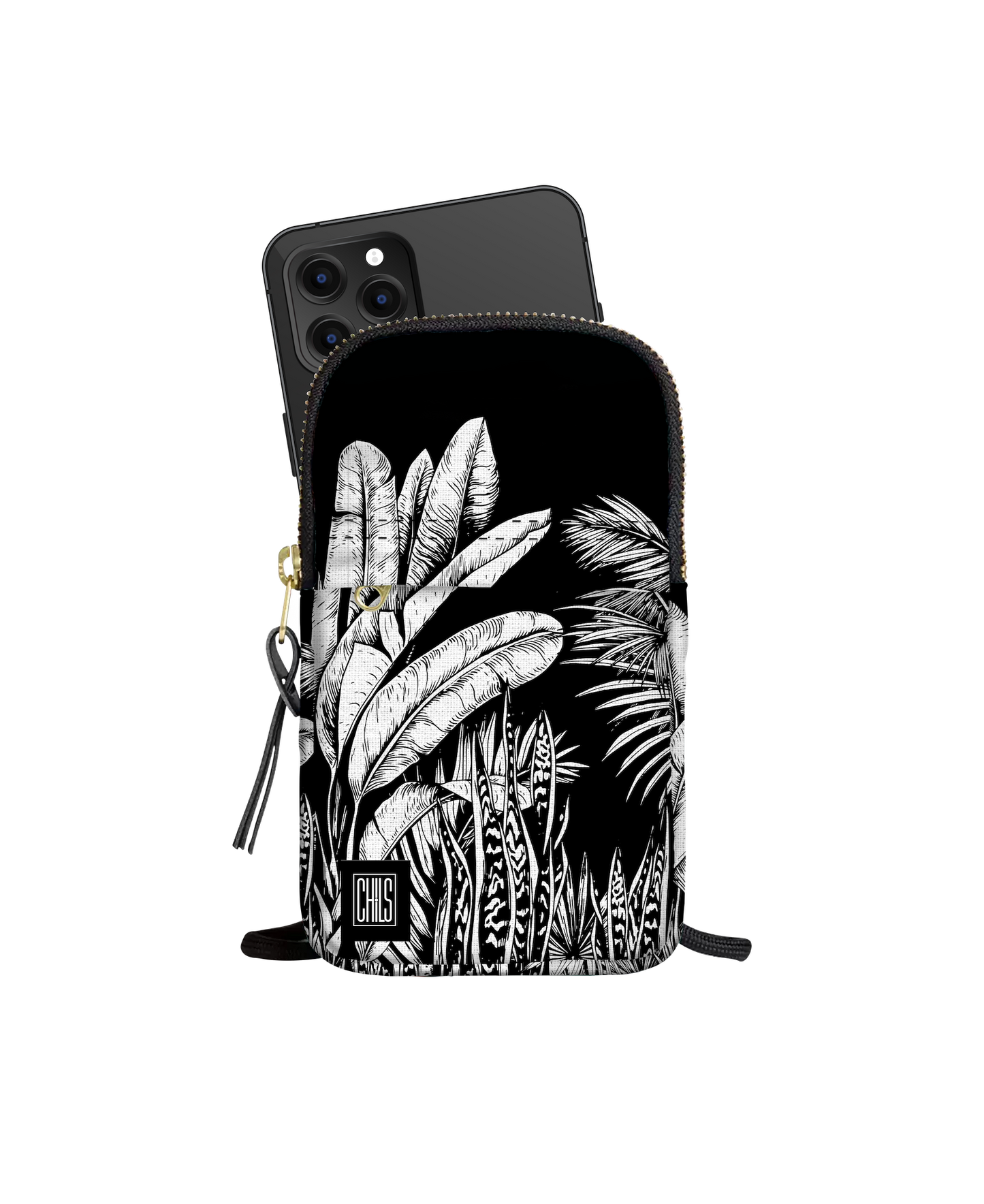 Porte Téléphone | Collection Tropical Ethnic | Tropiques Luxuriantes - Noir Intense V2